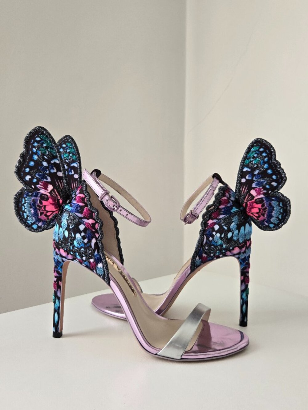 Sophia Webster Silver and Blue Chiara Embroidery Sandals Size EU 37 - Picture 5 of 11